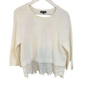 J crew medium white long sleeve sweater lace bottom crew neck cotton medium